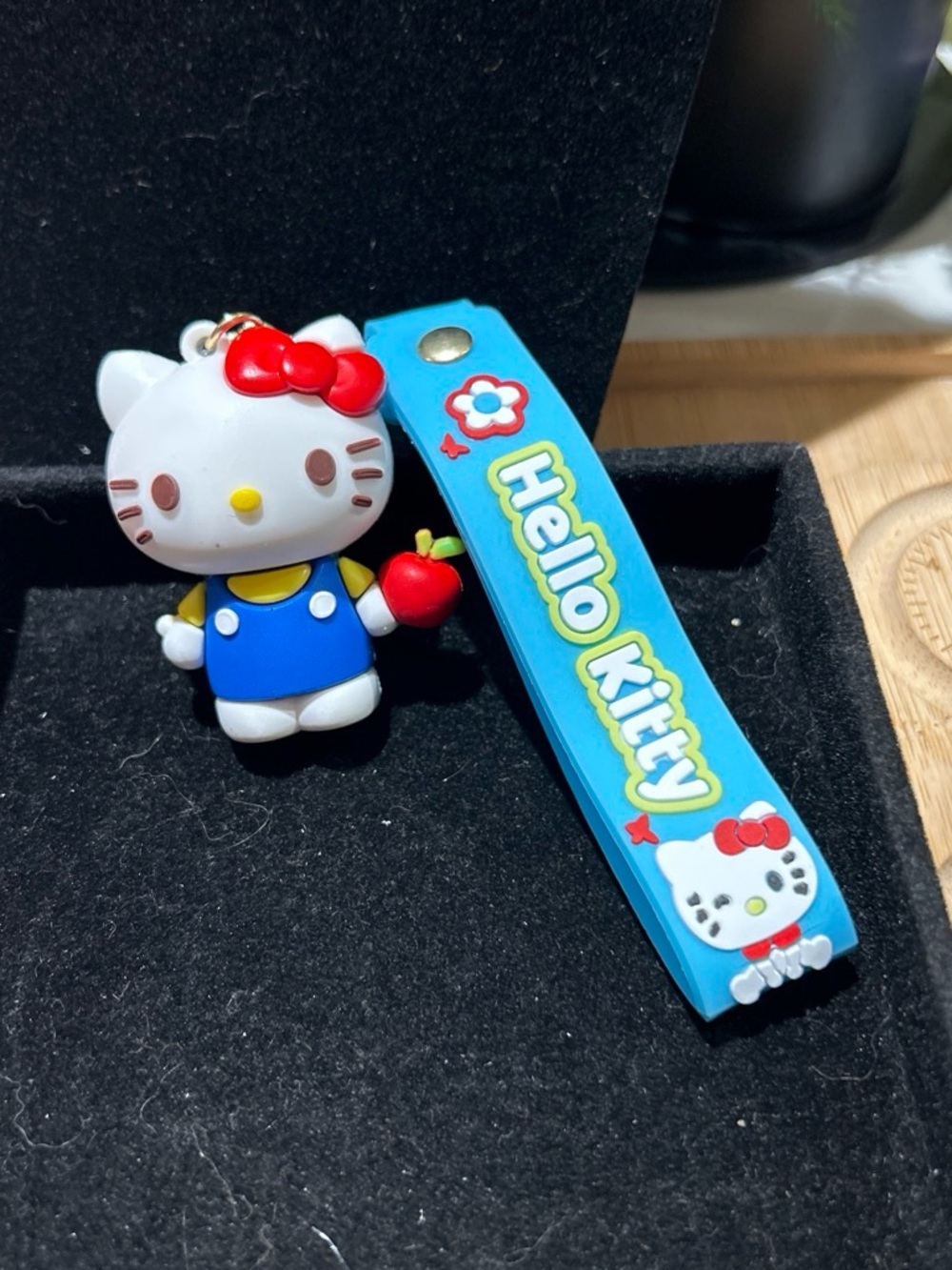 Hello Kitty Blue Silicone Keychain Charm with Red Bow